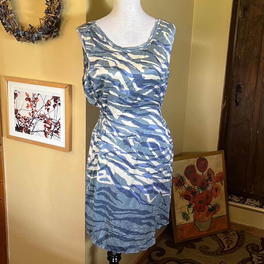 BANANA REPUBLIC Size 14 100% Crinkle Silk Ocean Beach Waves Tankdress $149 NEW